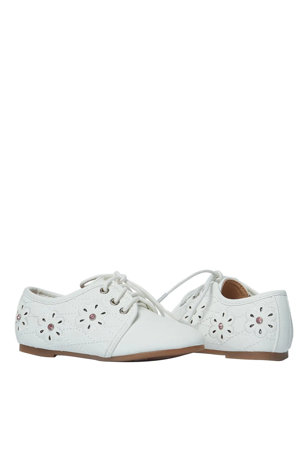 Girls White Floral Brogue Shoe