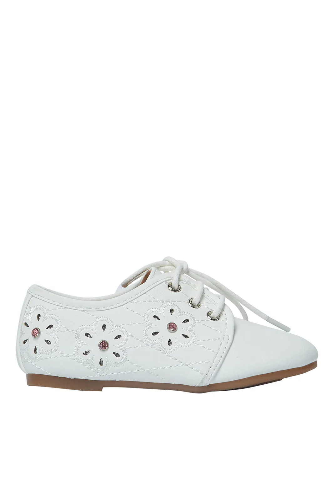 Girls White Floral Brogue Shoe