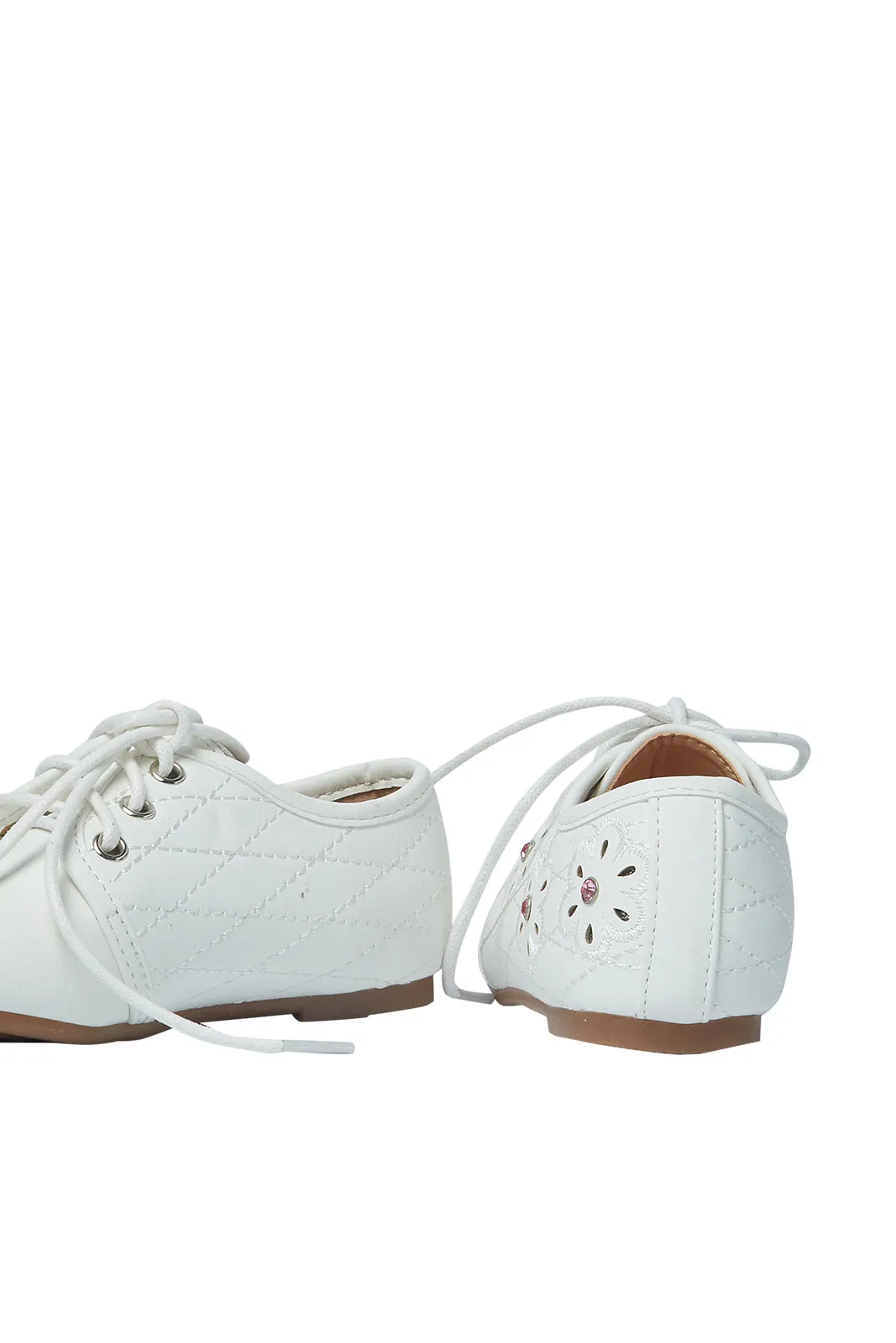 Girls White Floral Brogue Shoe