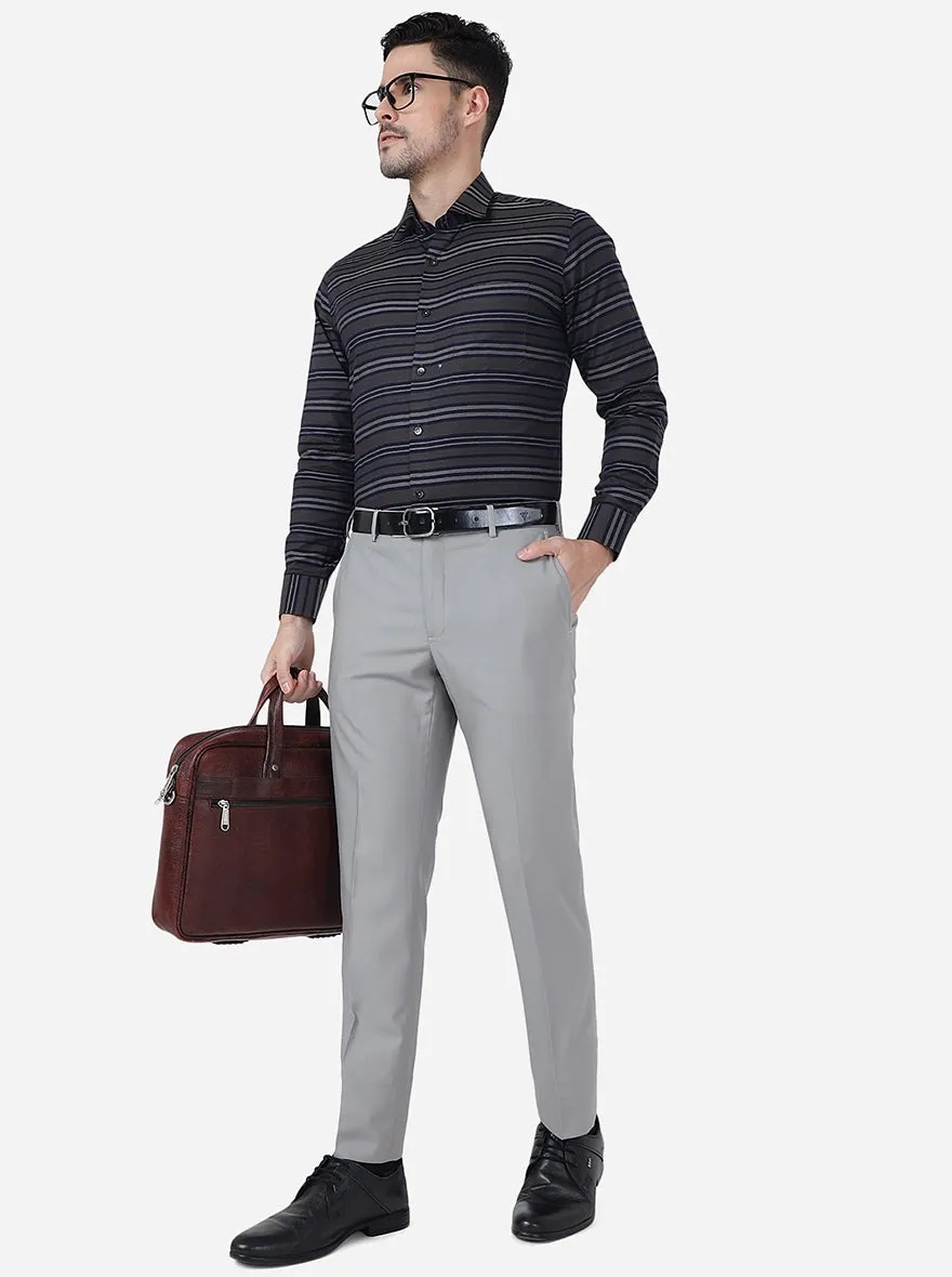 Grey Striped Slim Fit Formal Shirt | Metal