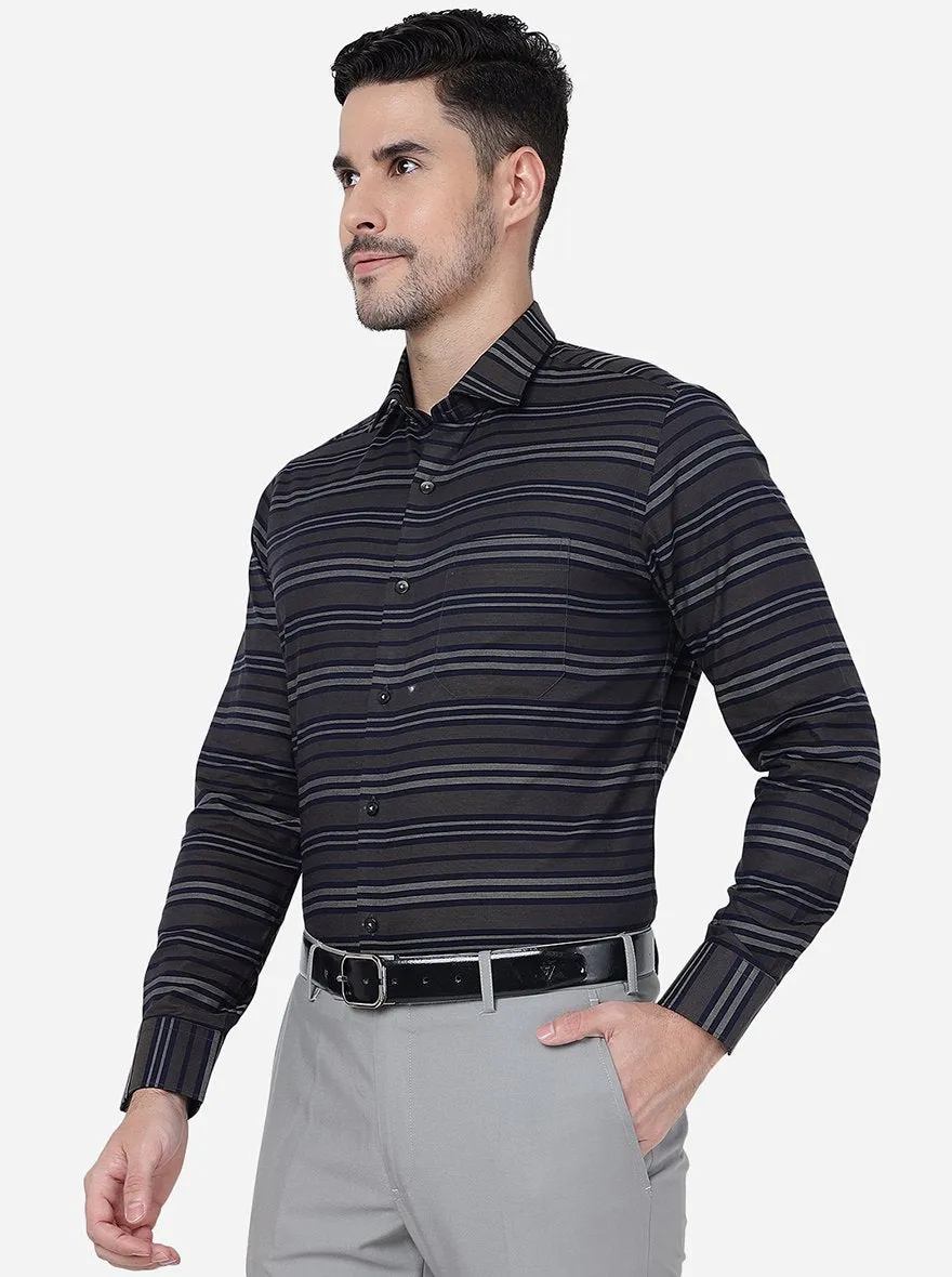 Grey Striped Slim Fit Formal Shirt | Metal