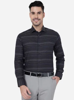 Grey Striped Slim Fit Formal Shirt | Metal