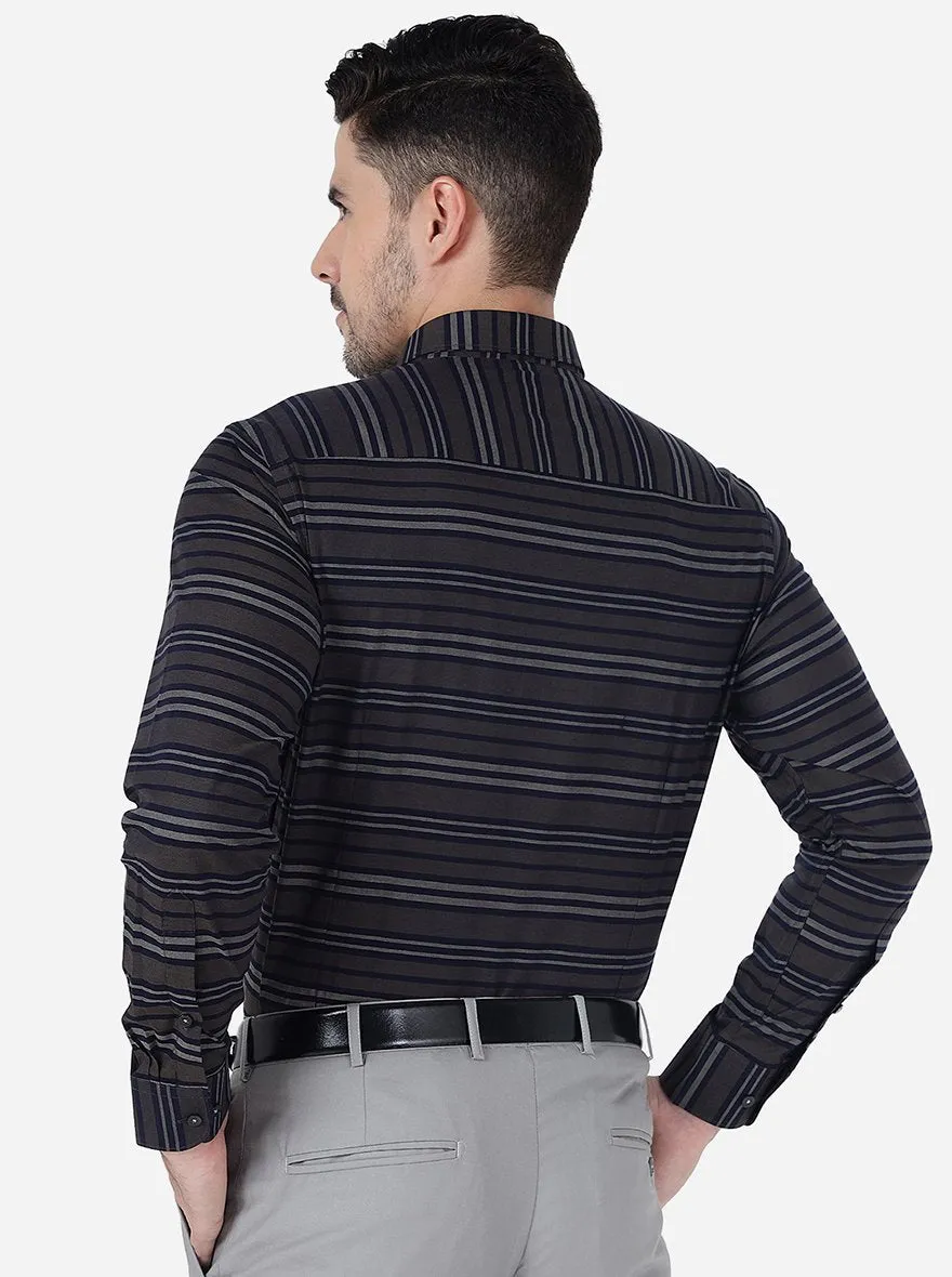 Grey Striped Slim Fit Formal Shirt | Metal