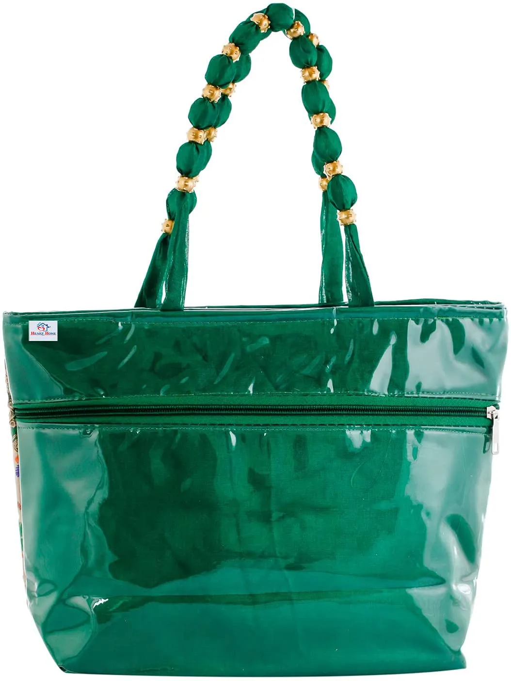 Heart Home Laminated Embroidery Hand Bag, Tote Bag, Purse for All Occasion for Women & Girls (Green)