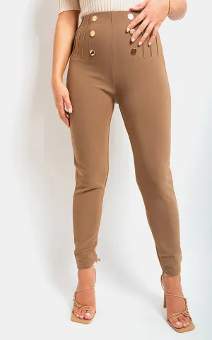 High Waisted Button Front Detail Trouser