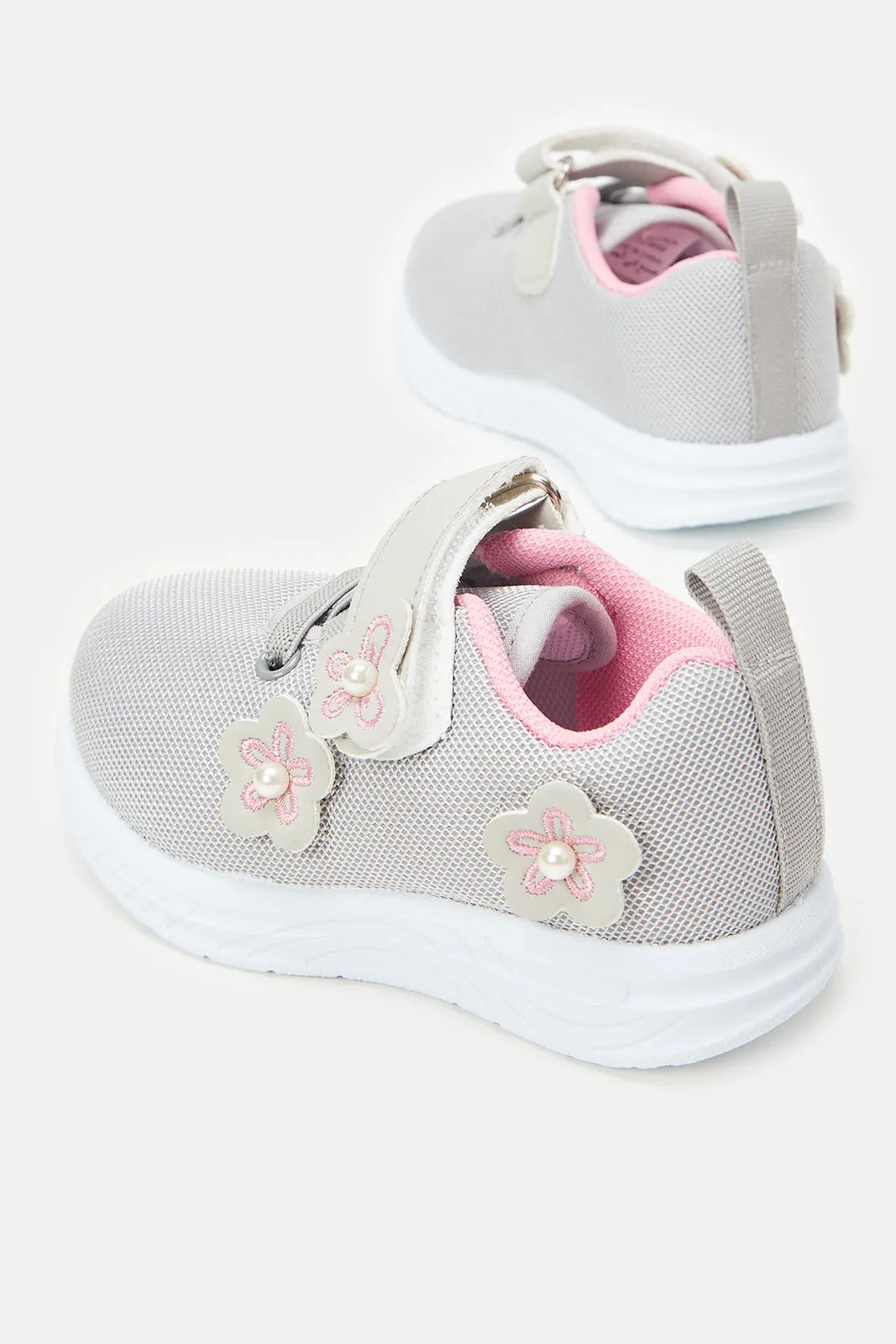 Infant Girls Grey Floral Velcro Pumps