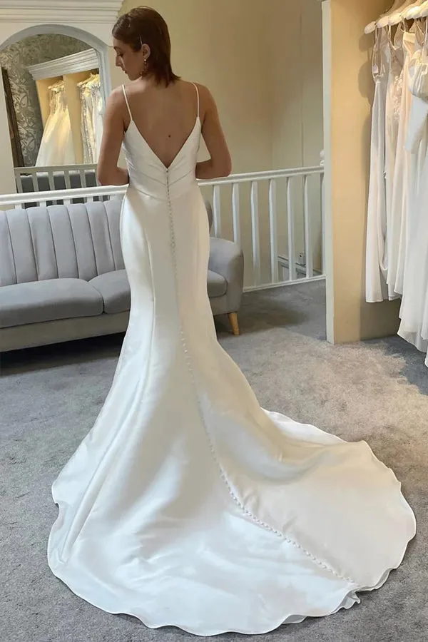 Ivory Spaghetti Strap Backless Trumpet Wedding Dress WD722