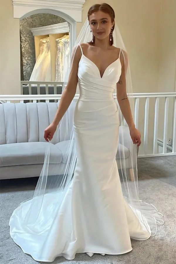 Ivory Spaghetti Strap Backless Trumpet Wedding Dress WD722