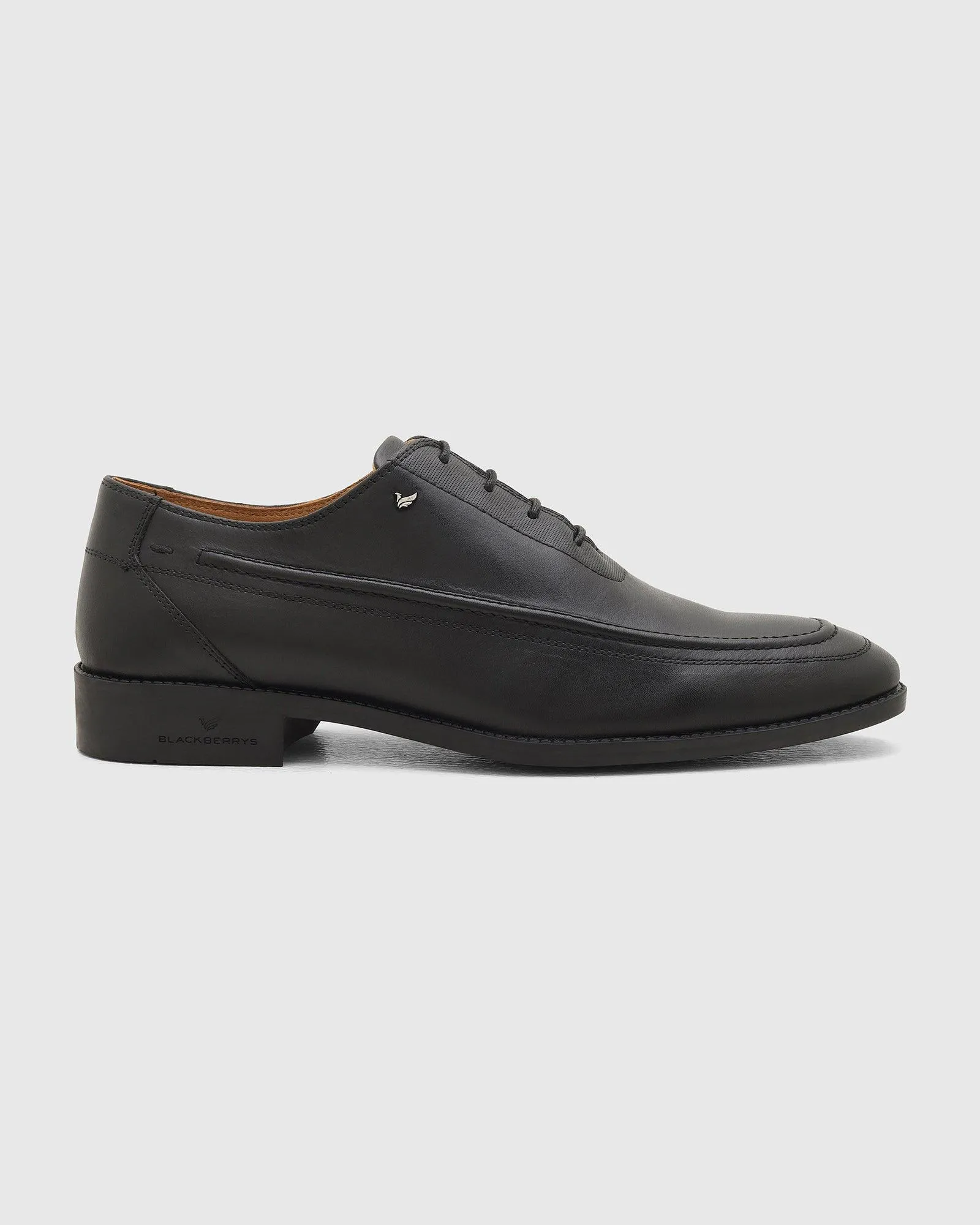 Leather Black Solid Oxford Shoes - Ruby