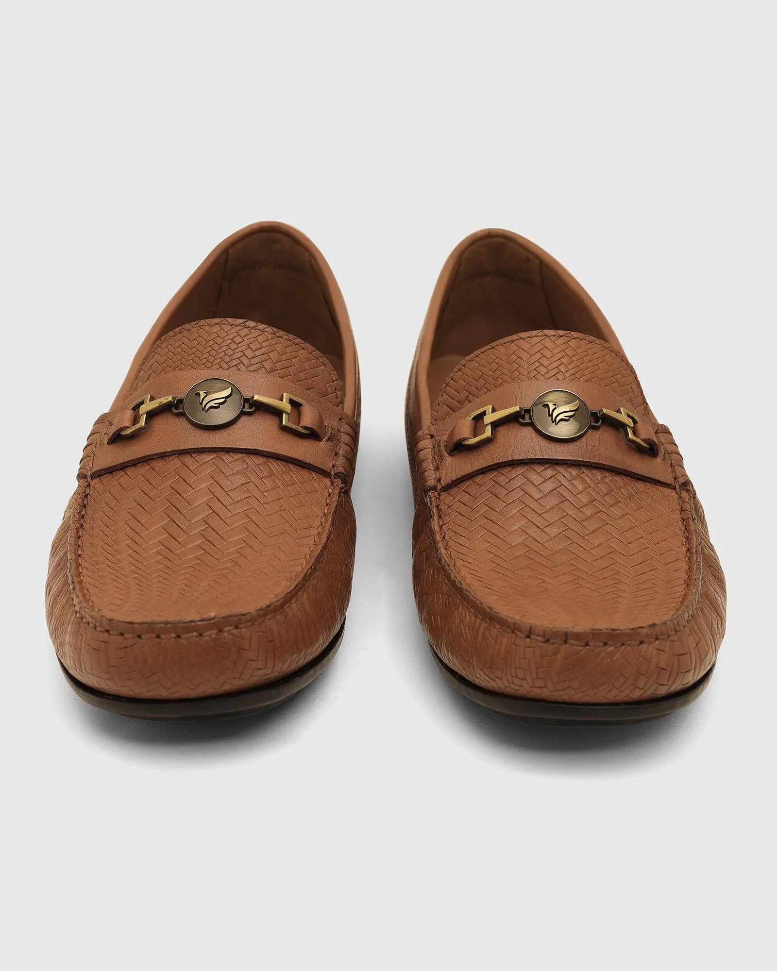 Leather Casual Tan Textured Loafer Shoes - Thread