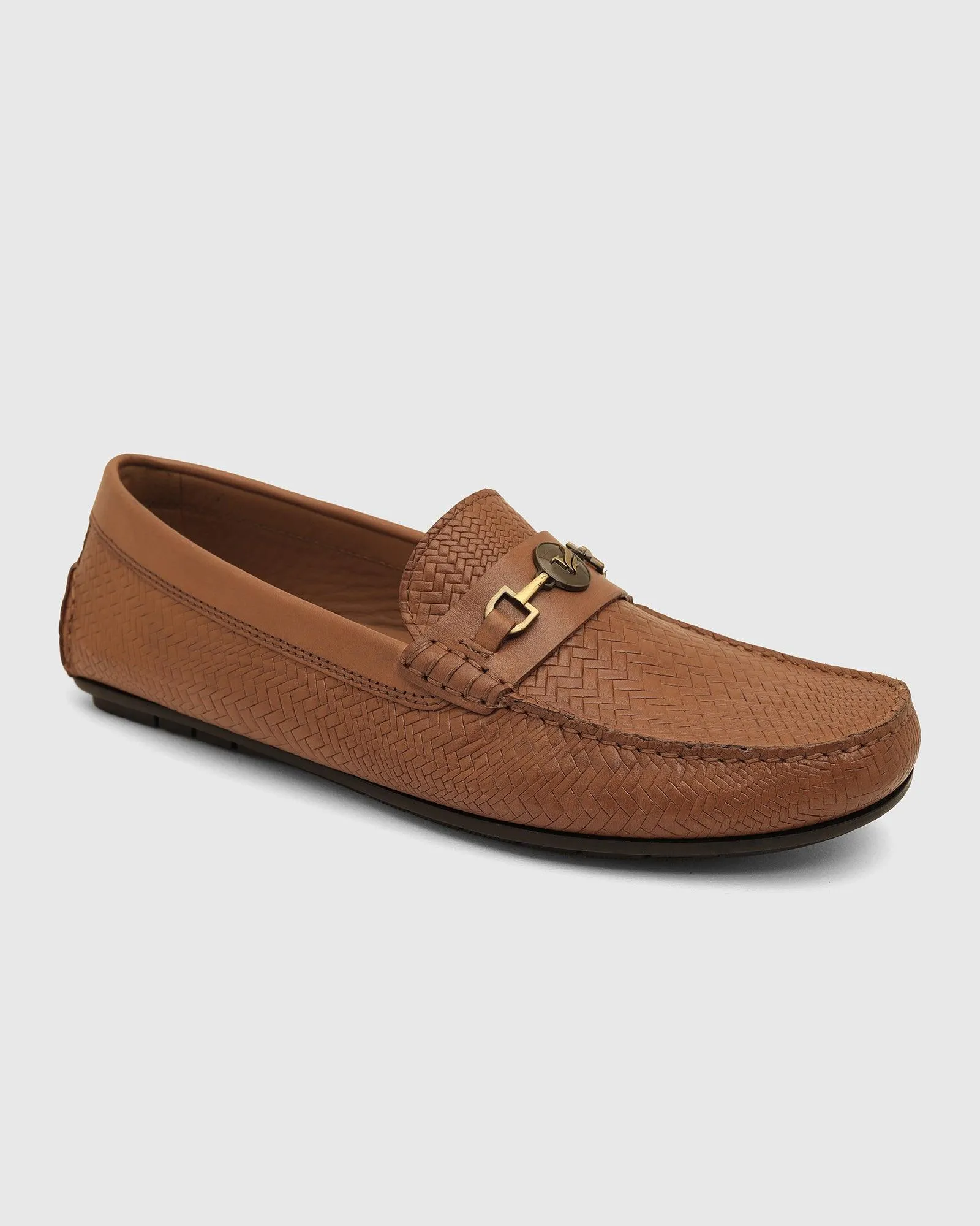 Leather Casual Tan Textured Loafer Shoes - Thread