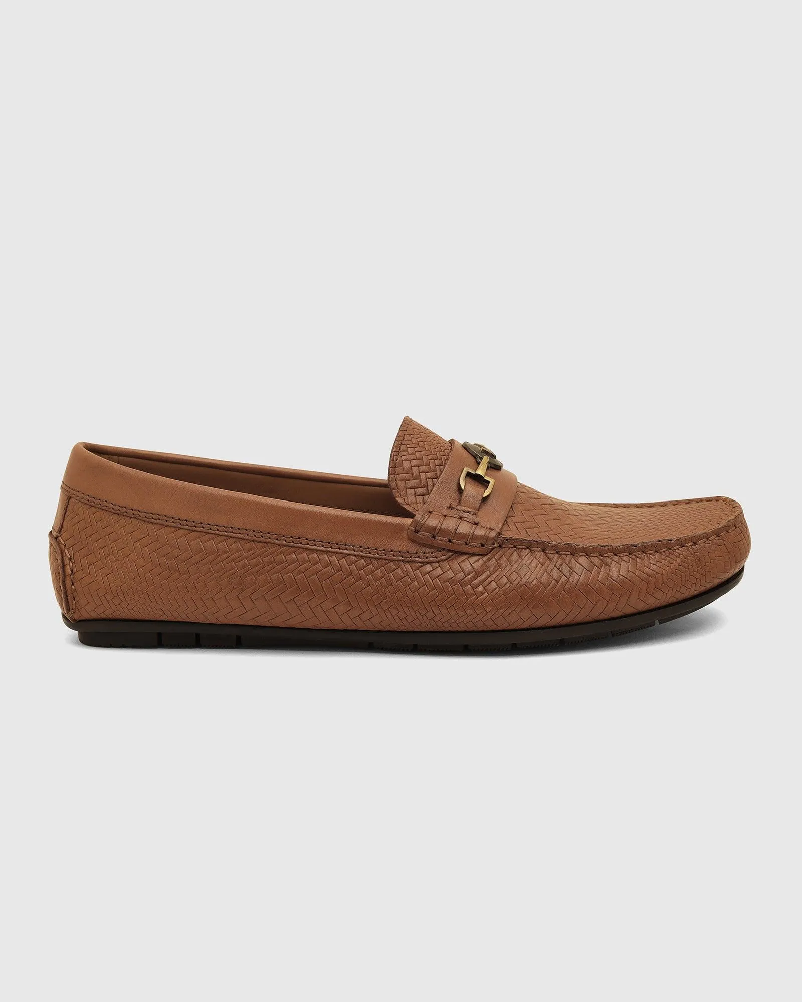 Leather Casual Tan Textured Loafer Shoes - Thread