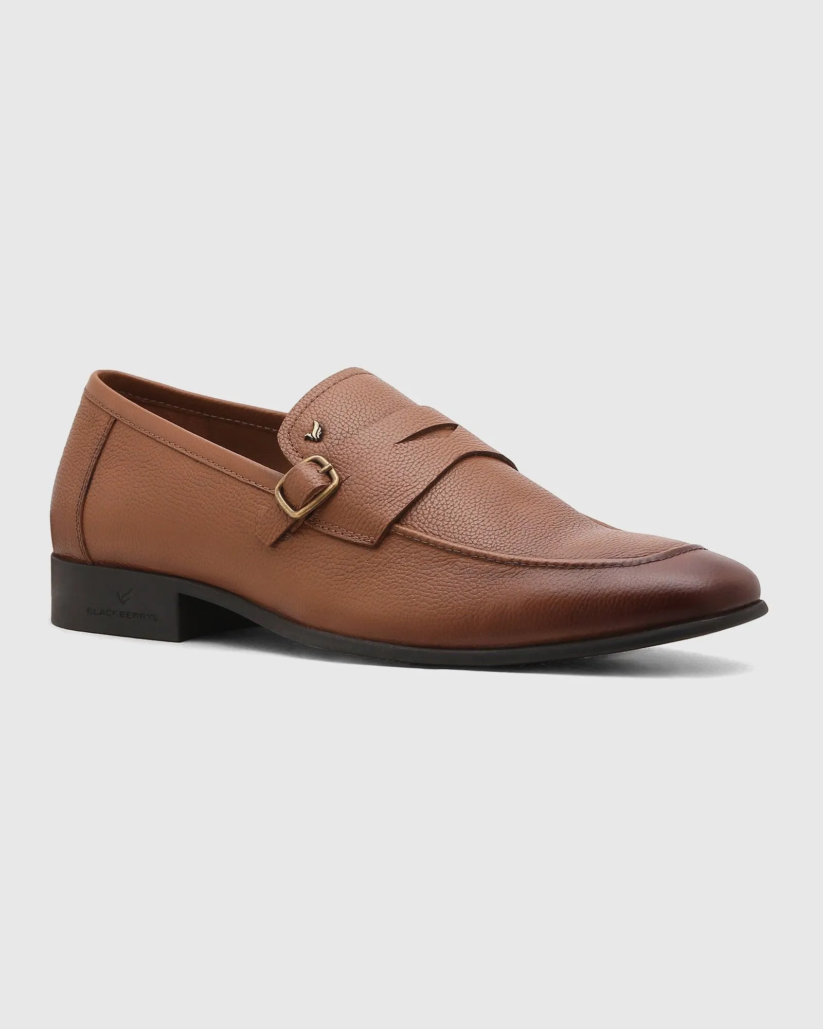 Leather Tan Textured Slip On Shoes - Qatar