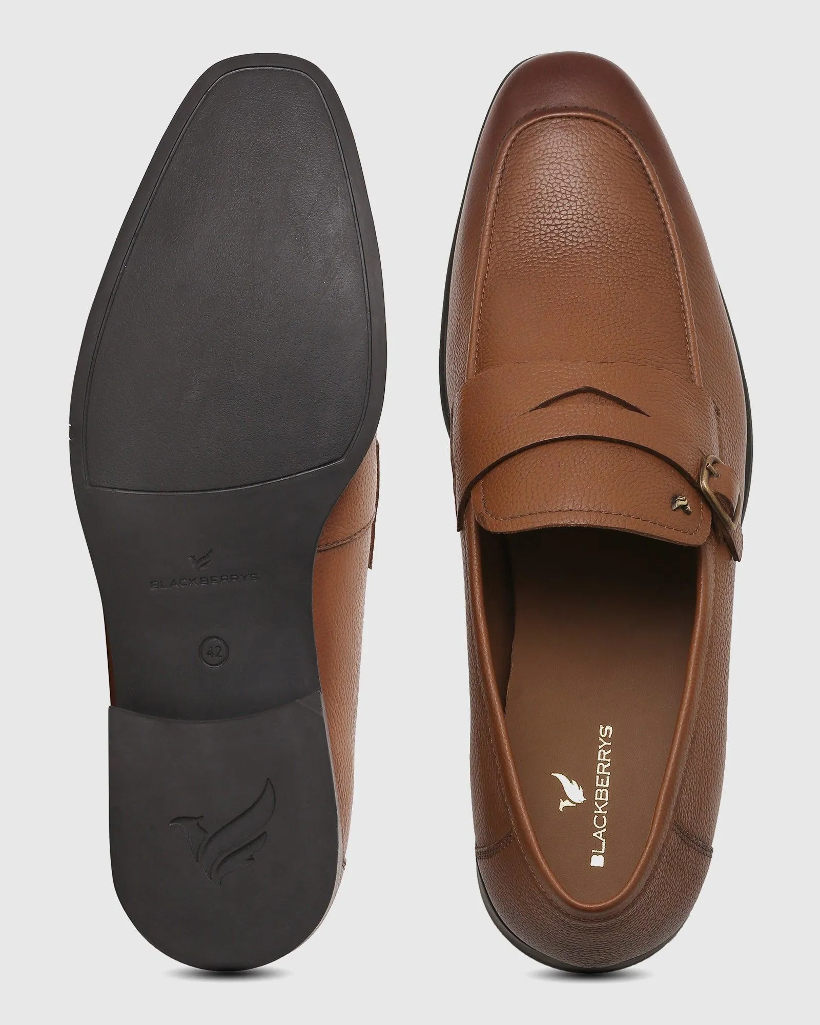 Leather Tan Textured Slip On Shoes - Qatar