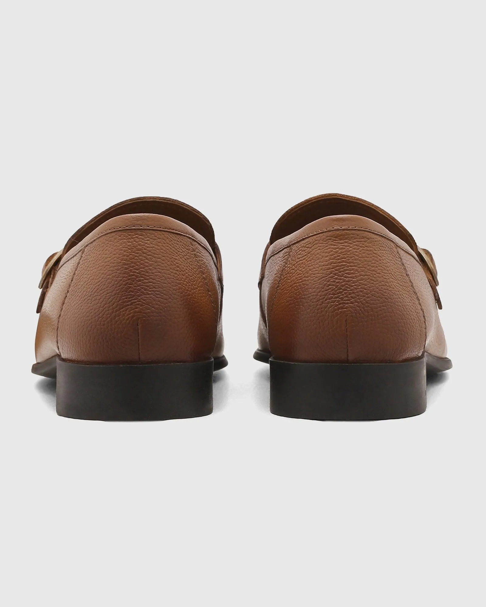 Leather Tan Textured Slip On Shoes - Qatar