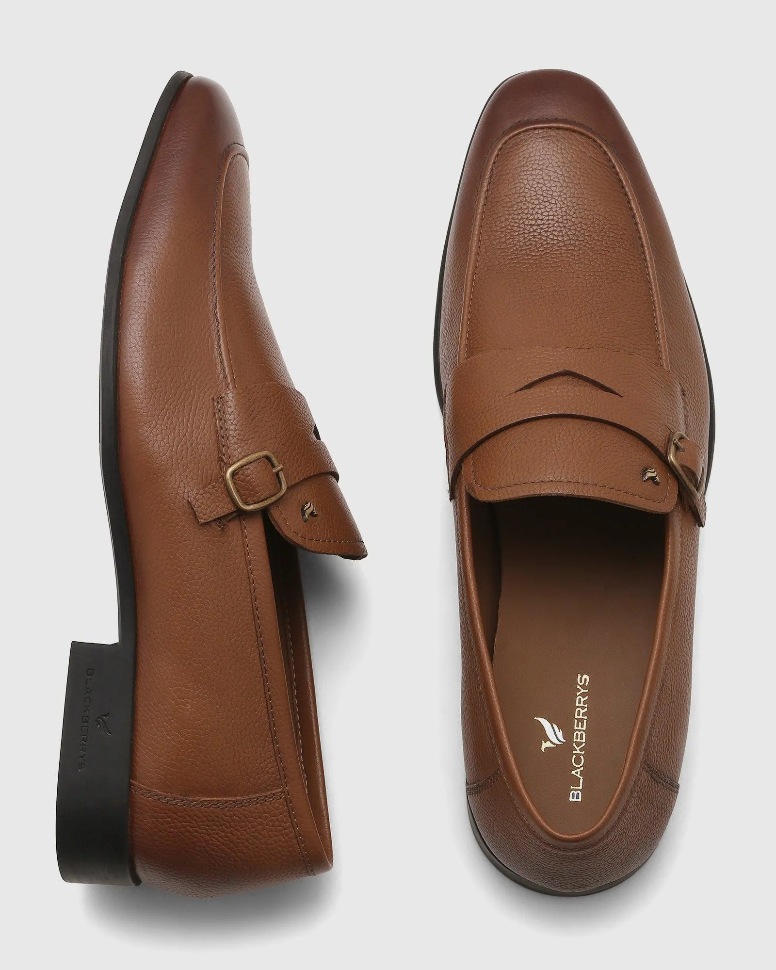 Leather Tan Textured Slip On Shoes - Qatar