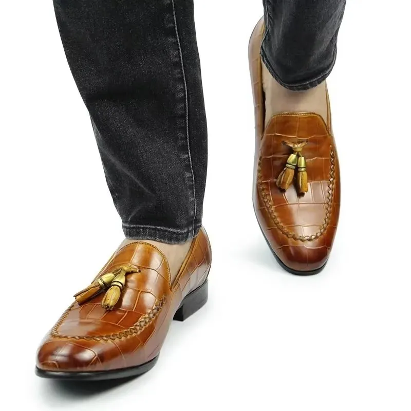 LeatherLuxe Croc Pattern Modish Slip On Loafers