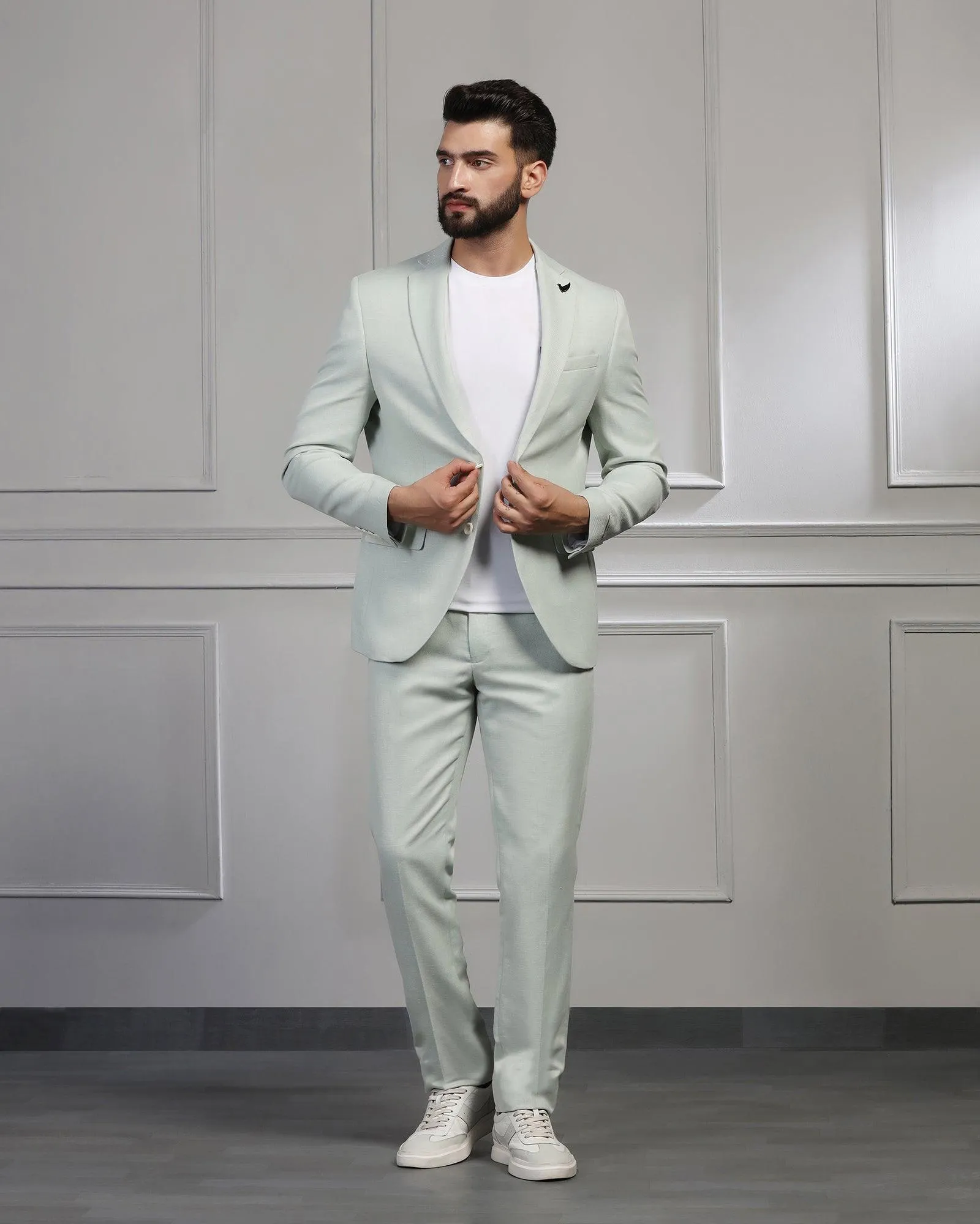 Linen Two Piece Mint Green Textured Formal Suit - Mineral