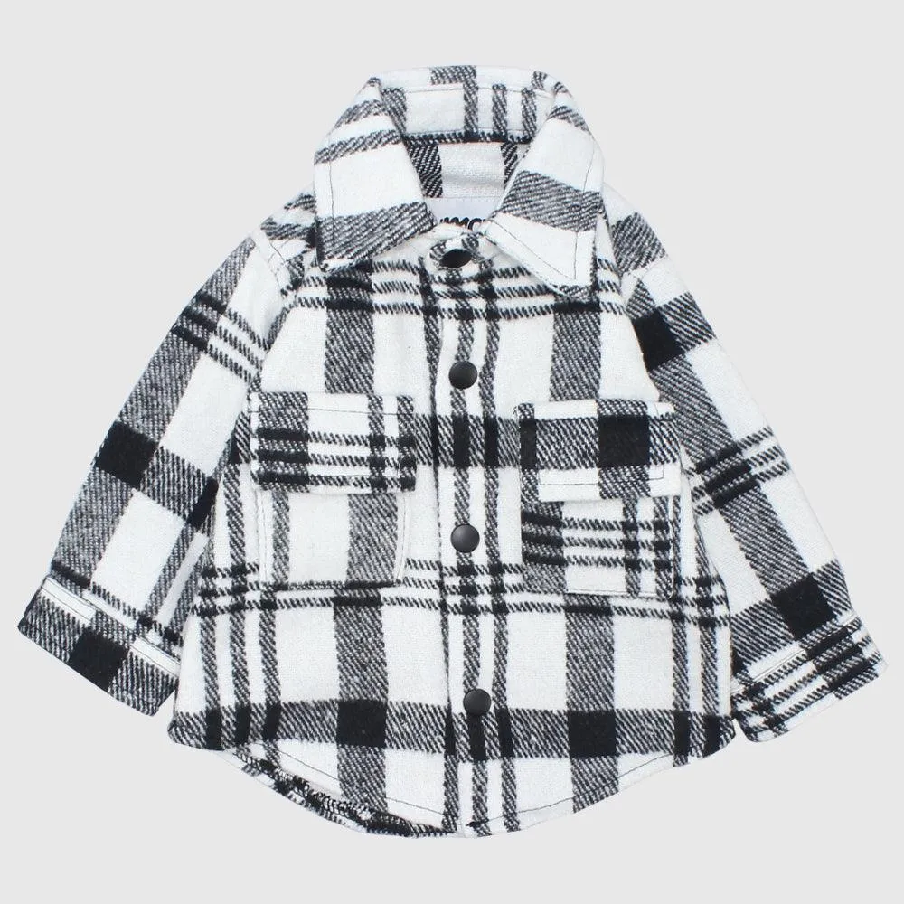 Long-Sleeved White Checkered Shirt