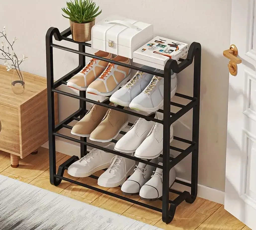 Lukzer Multi-Purpose 4 Layer Shoe Rack Detachable Open Book Shelf Storage Holder Organizer Stand (Unique Feet Design/Black/57.7 X 45.5 X 20Cm) - Plastic