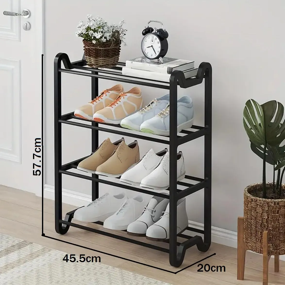 Lukzer Multi-Purpose 4 Layer Shoe Rack Detachable Open Book Shelf Storage Holder Organizer Stand (Unique Feet Design/Black/57.7 X 45.5 X 20Cm) - Plastic