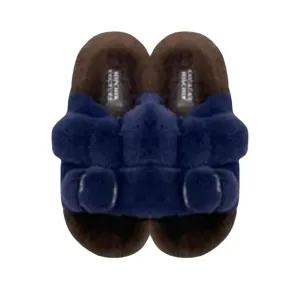 Luxe Mink Slide Sandals - Brown ‘n’ Navy