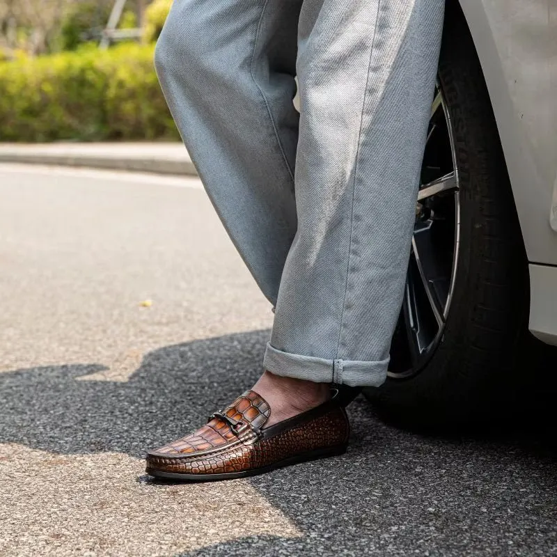 LuxeCroco Modish Metal Toe Slip On Loafers