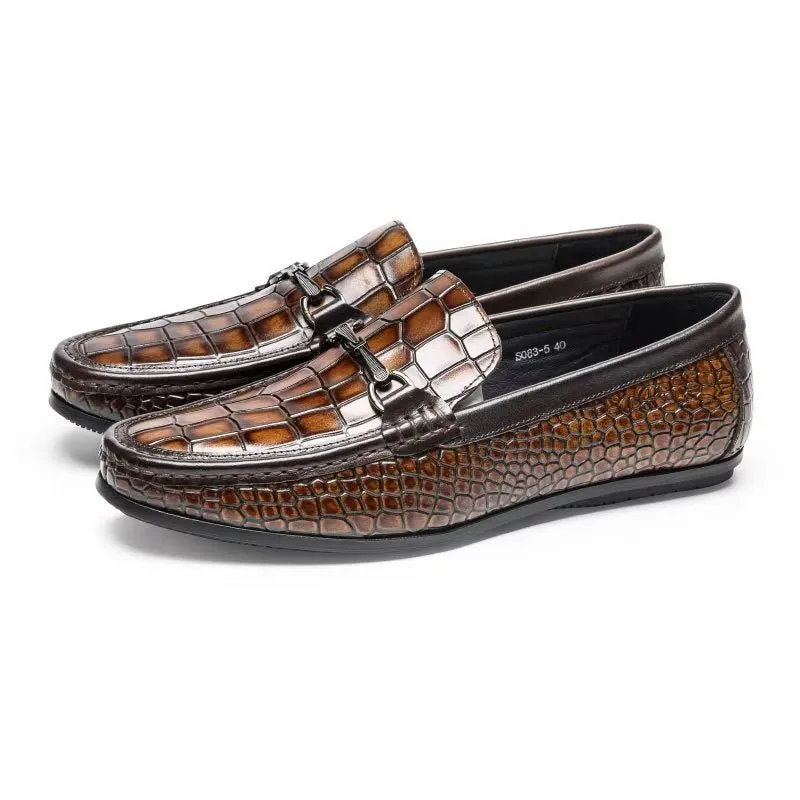 LuxeCroco Modish Metal Toe Slip On Loafers