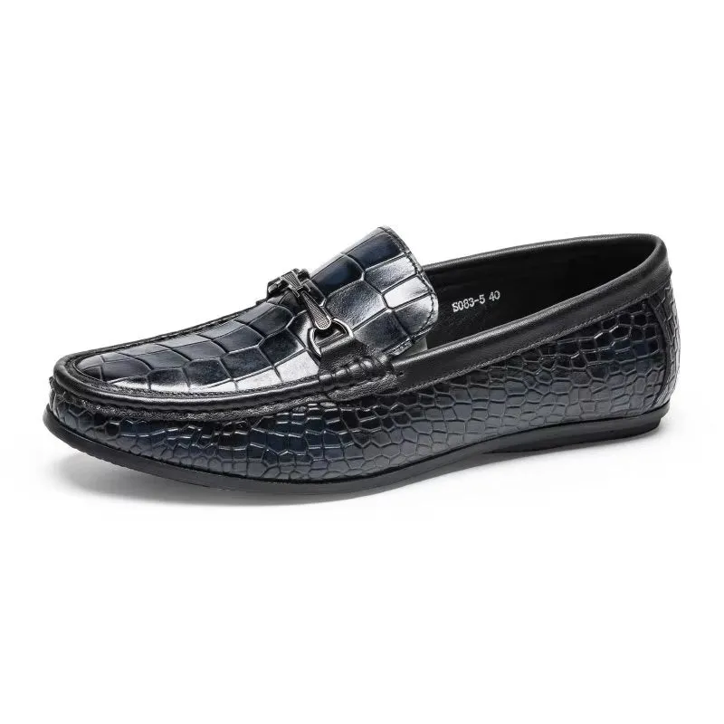 LuxeCroco Modish Metal Toe Slip On Loafers