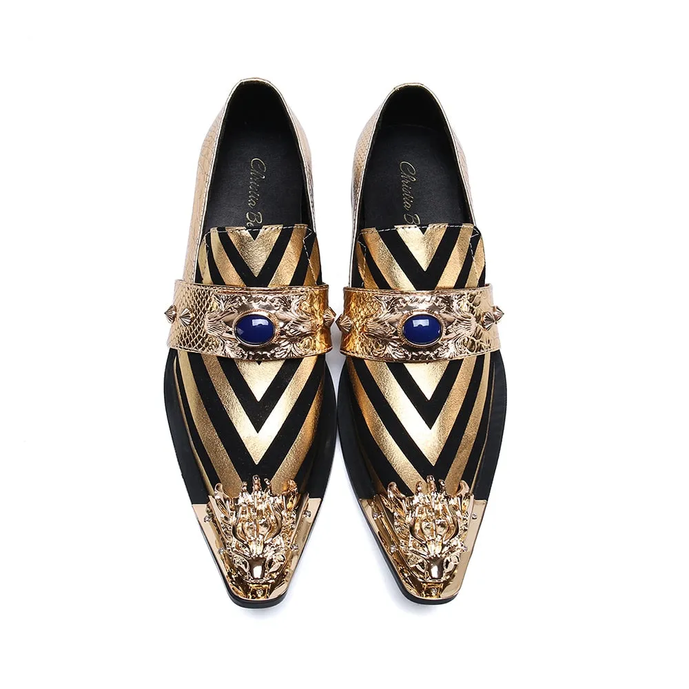 Luxury Exotic Striped Pointed Toe Oxford Shoes