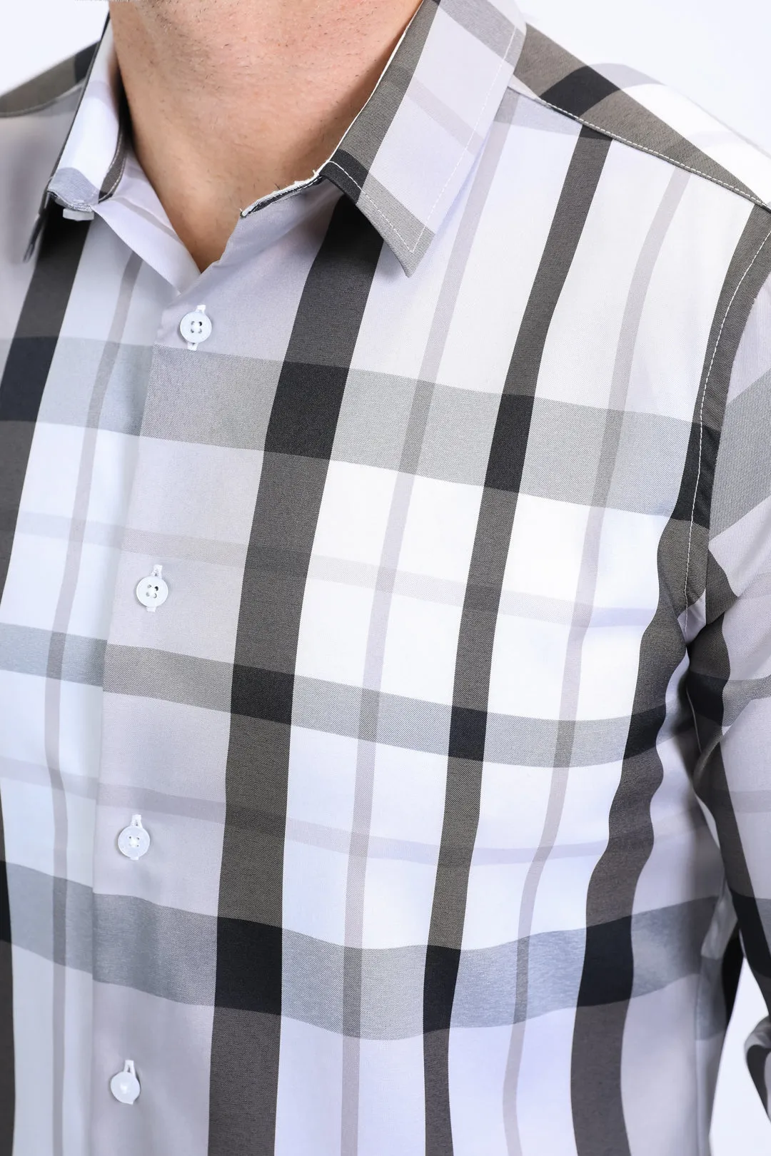 Mens Checkered Long Sleeve White Shirt