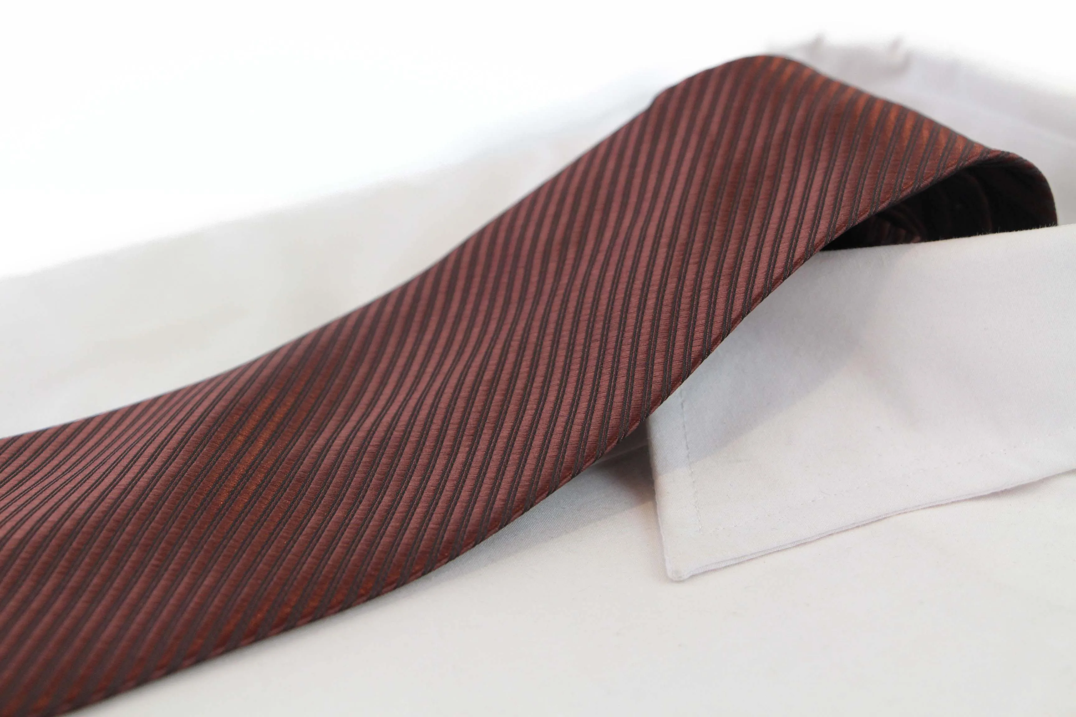 Mens Dark Brown Striped 10cm Classic Neck Tie