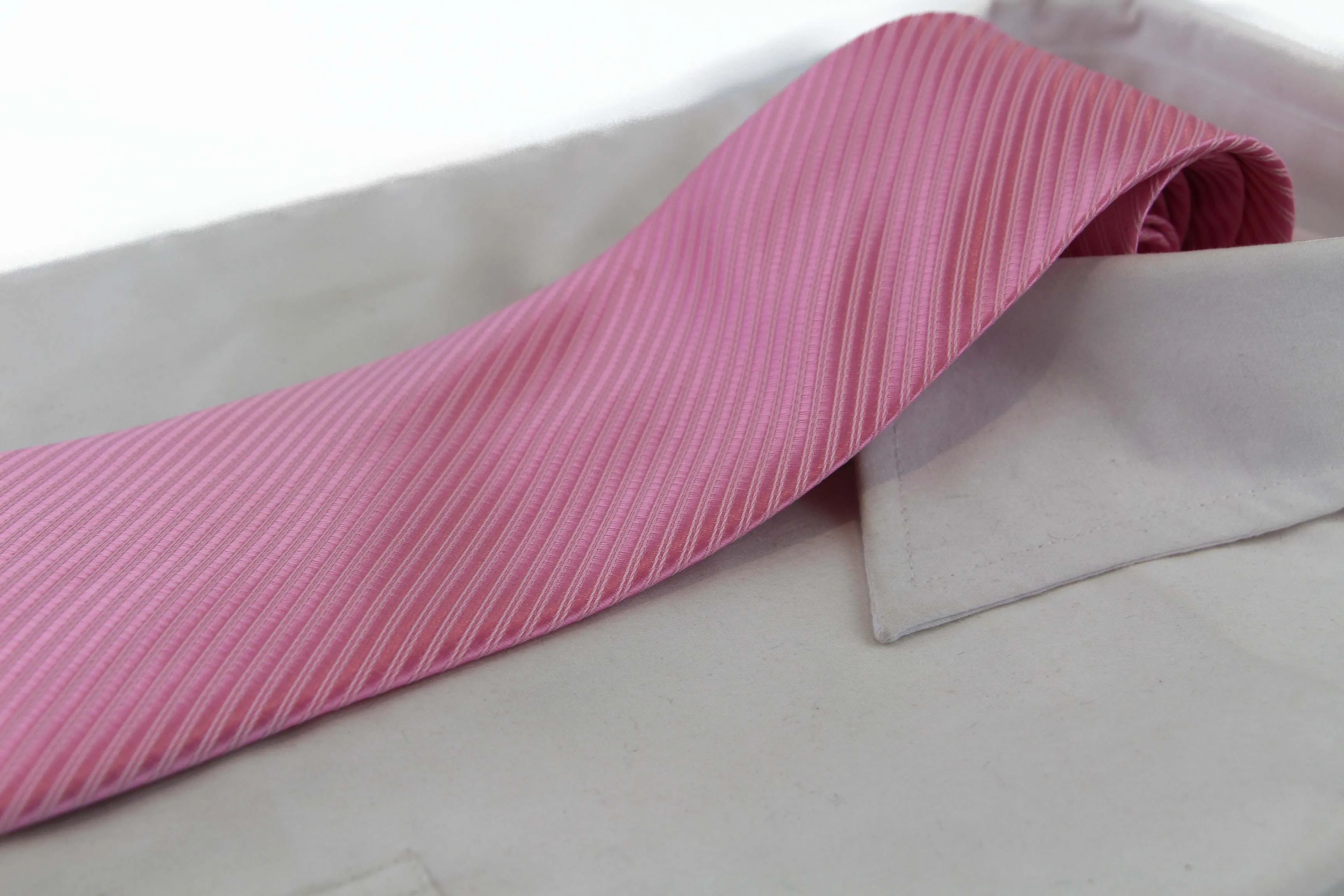 Mens Light Pink Striped 10cm Classic Neck Tie