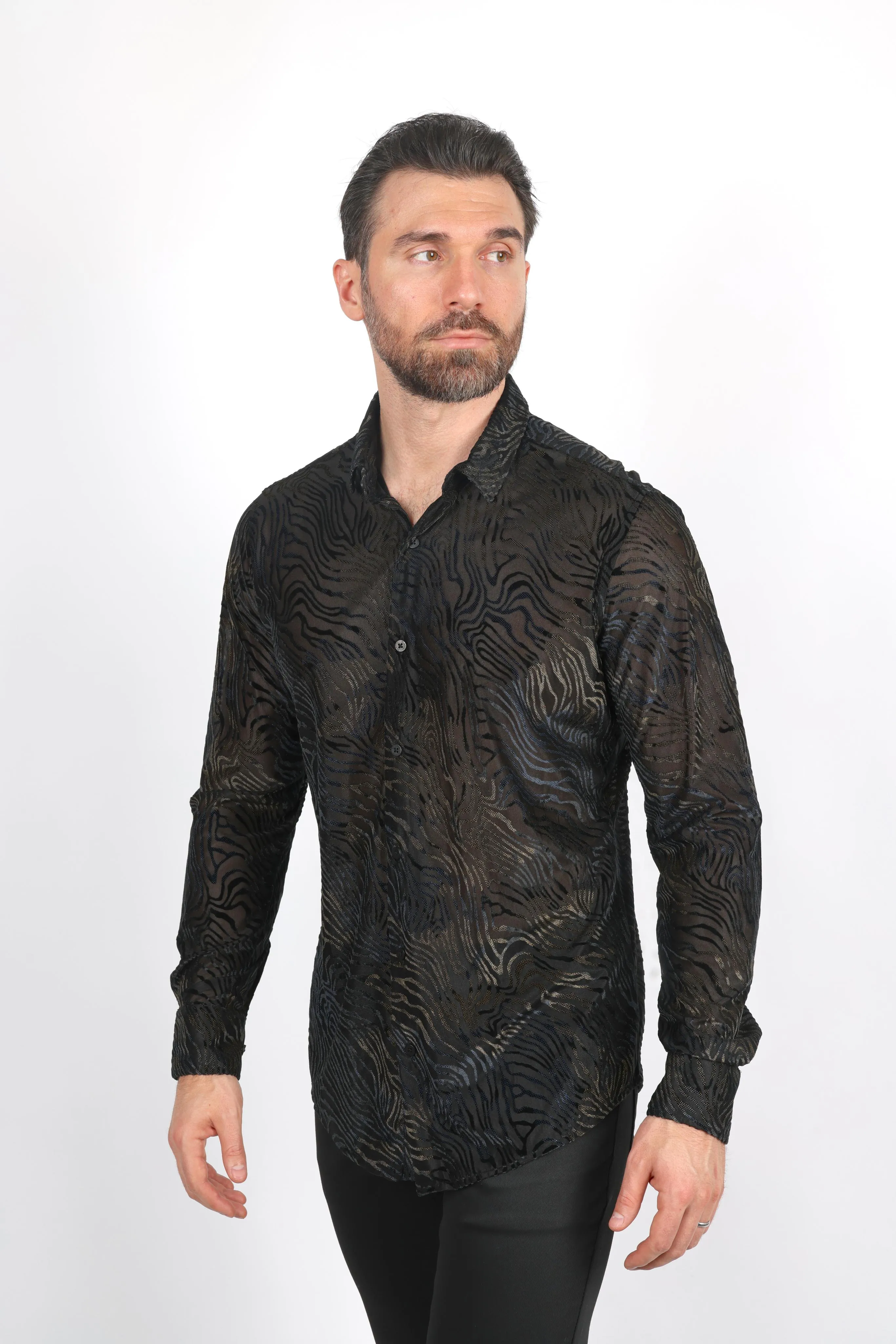 Mens Modern Fit Stretch Velvet Fashion Shirt