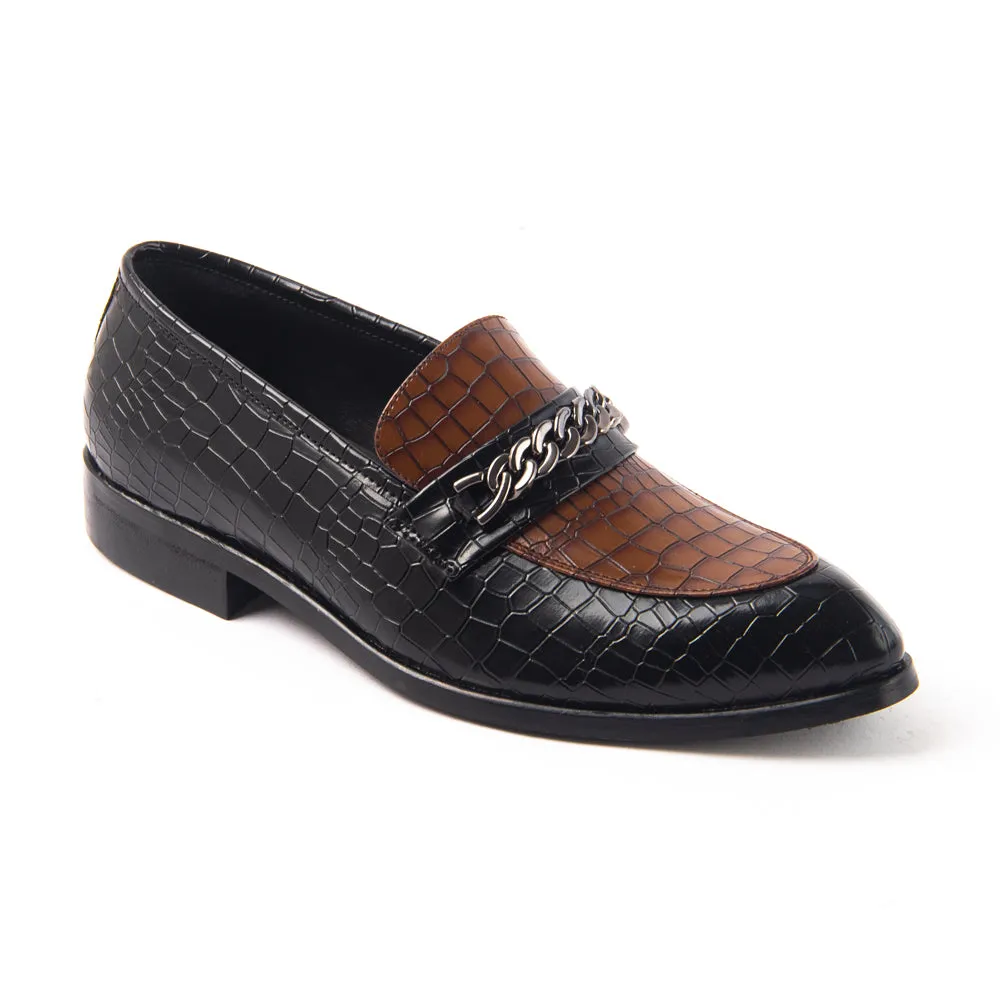 Monkstory Classic Croc Pointed Slip-Ons With chain - Black/Tan