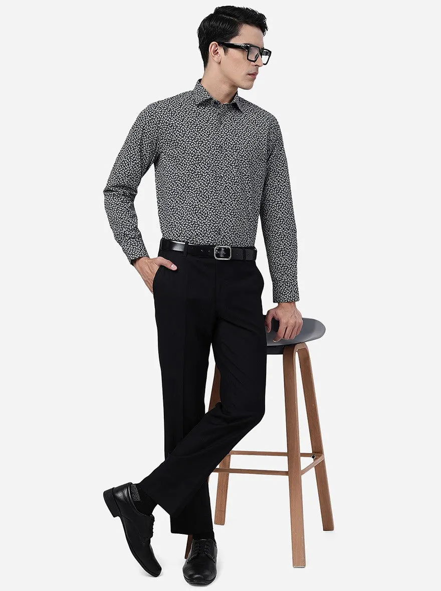 Mud Grey Printed Slim Fit Formal Shirt | Metal