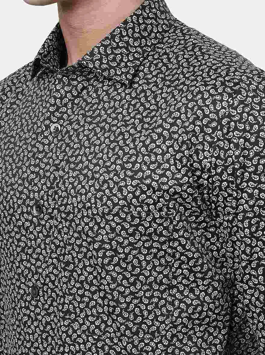 Mud Grey Printed Slim Fit Formal Shirt | Metal