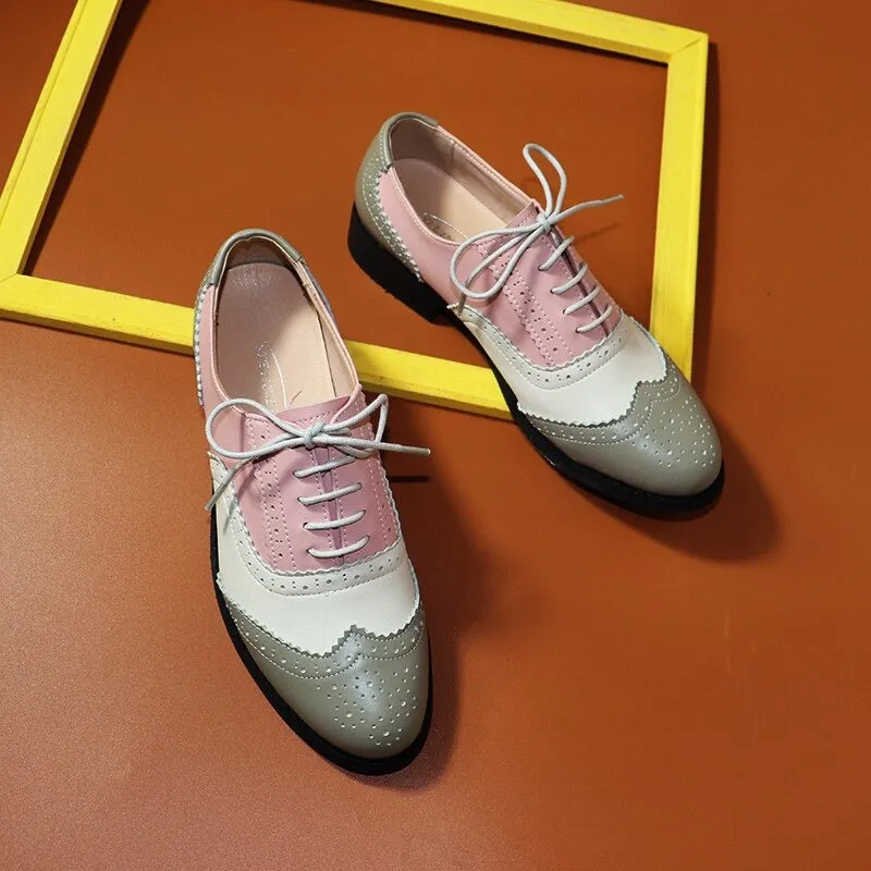 Multi-color Vegan Leather Lace-Up Wingtip Oxford Shoes