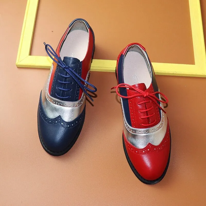 Multi-color Vegan Leather Lace-Up Wingtip Oxford Shoes