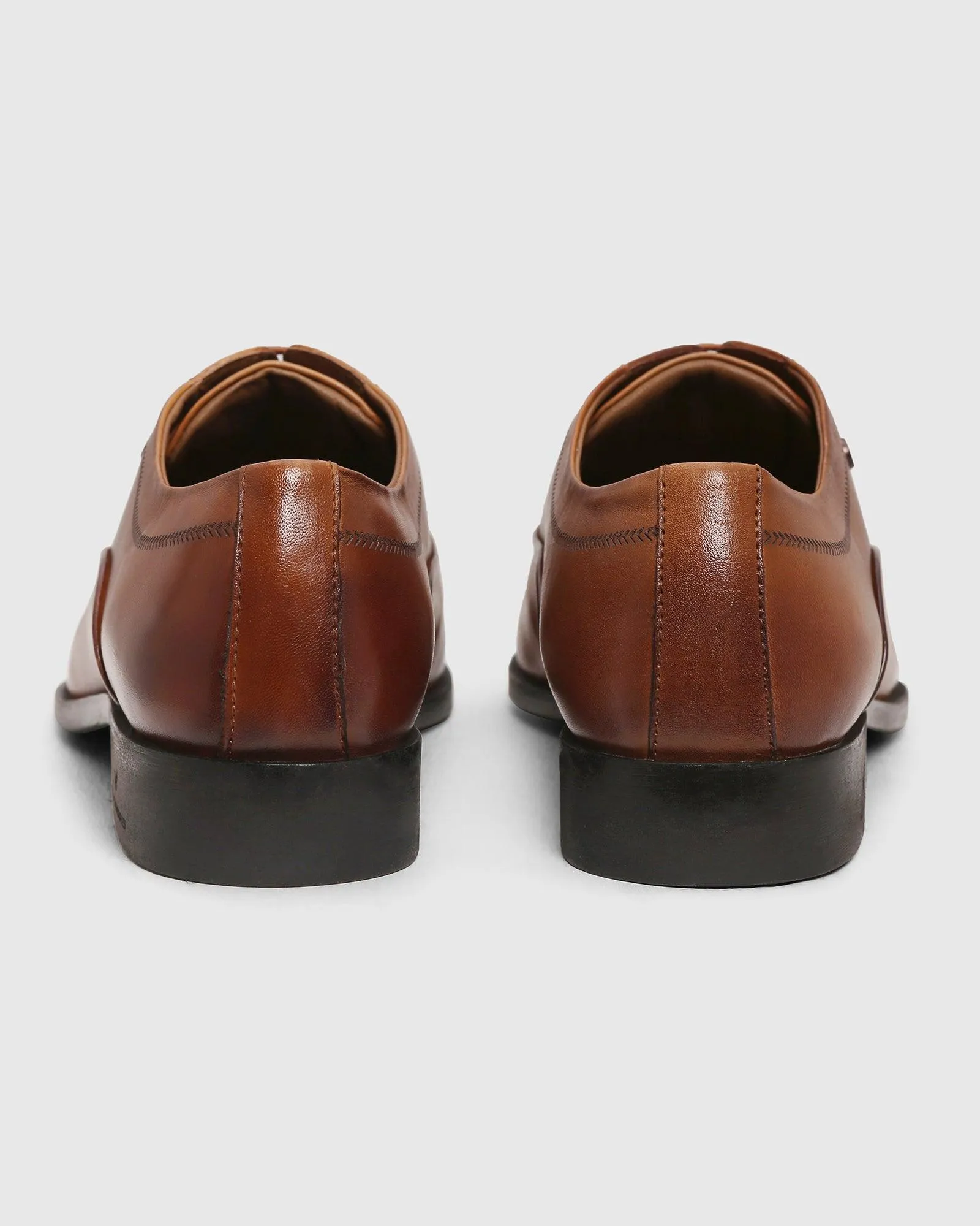 Must Haves Leather Tan Textured Oxford Shoes - Lebum