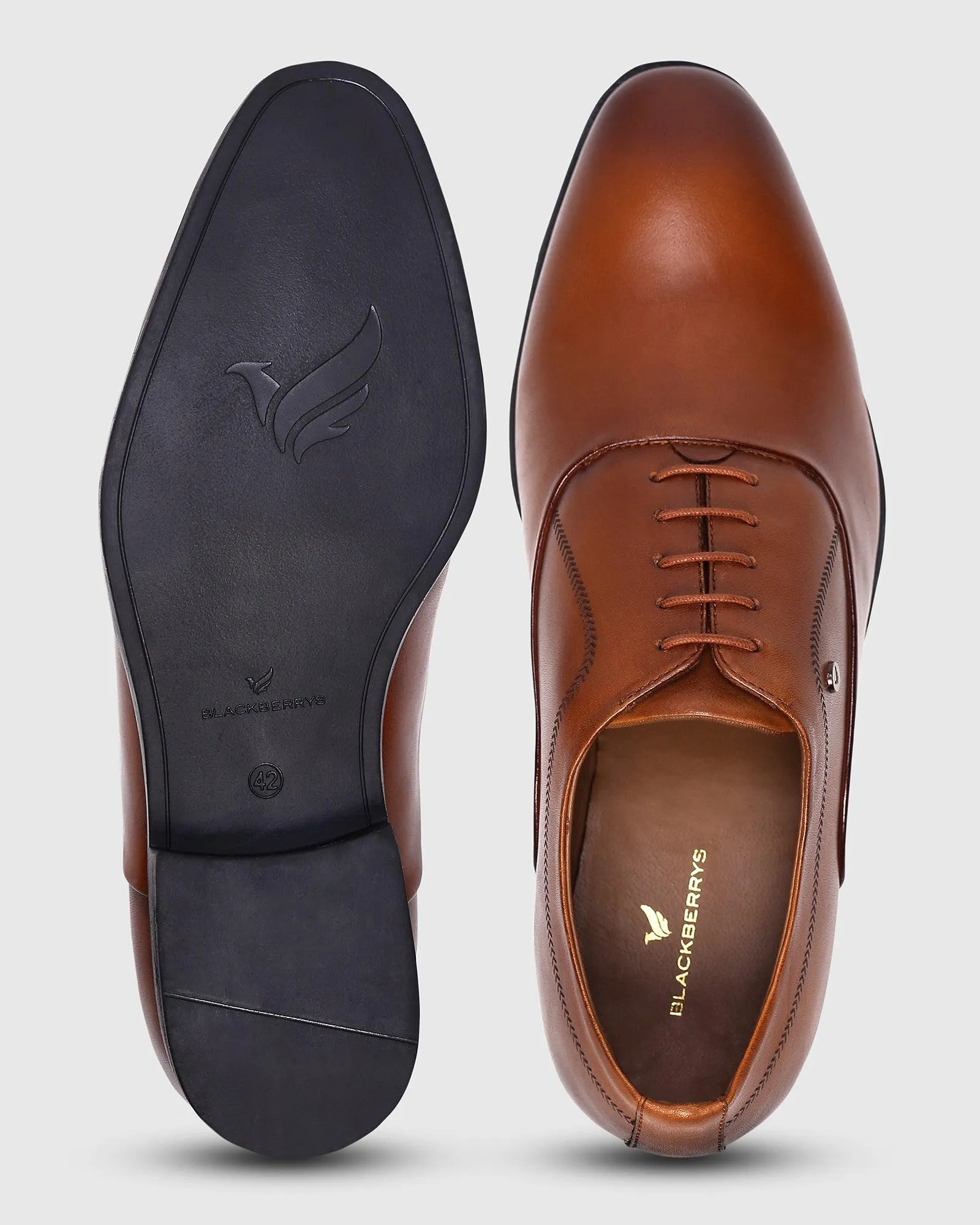 Must Haves Leather Tan Textured Oxford Shoes - Lebum