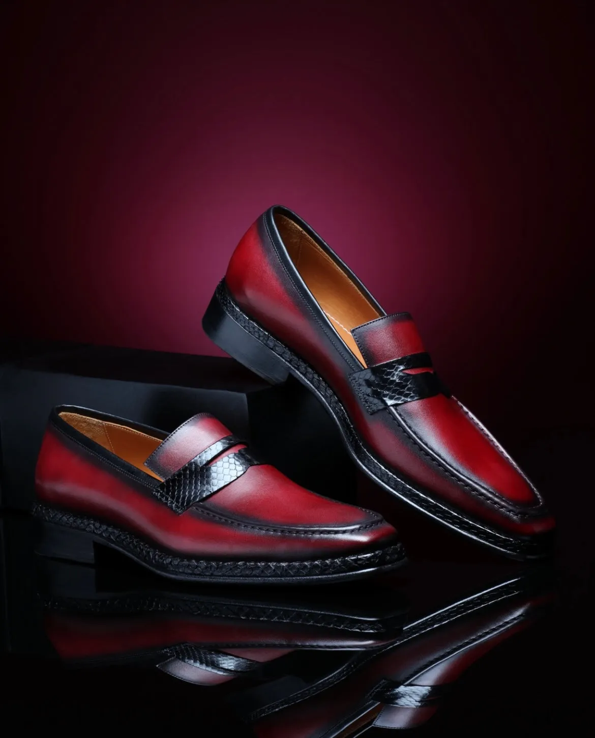 Penny Loafers Python Skin - Burgundy