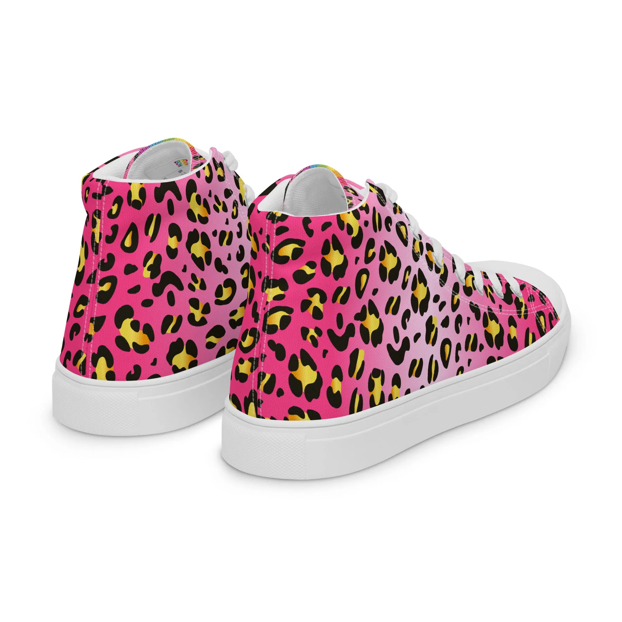 Pink Leopard With Rainbow Pride Flash Hi Tops Trainers (male sizes)