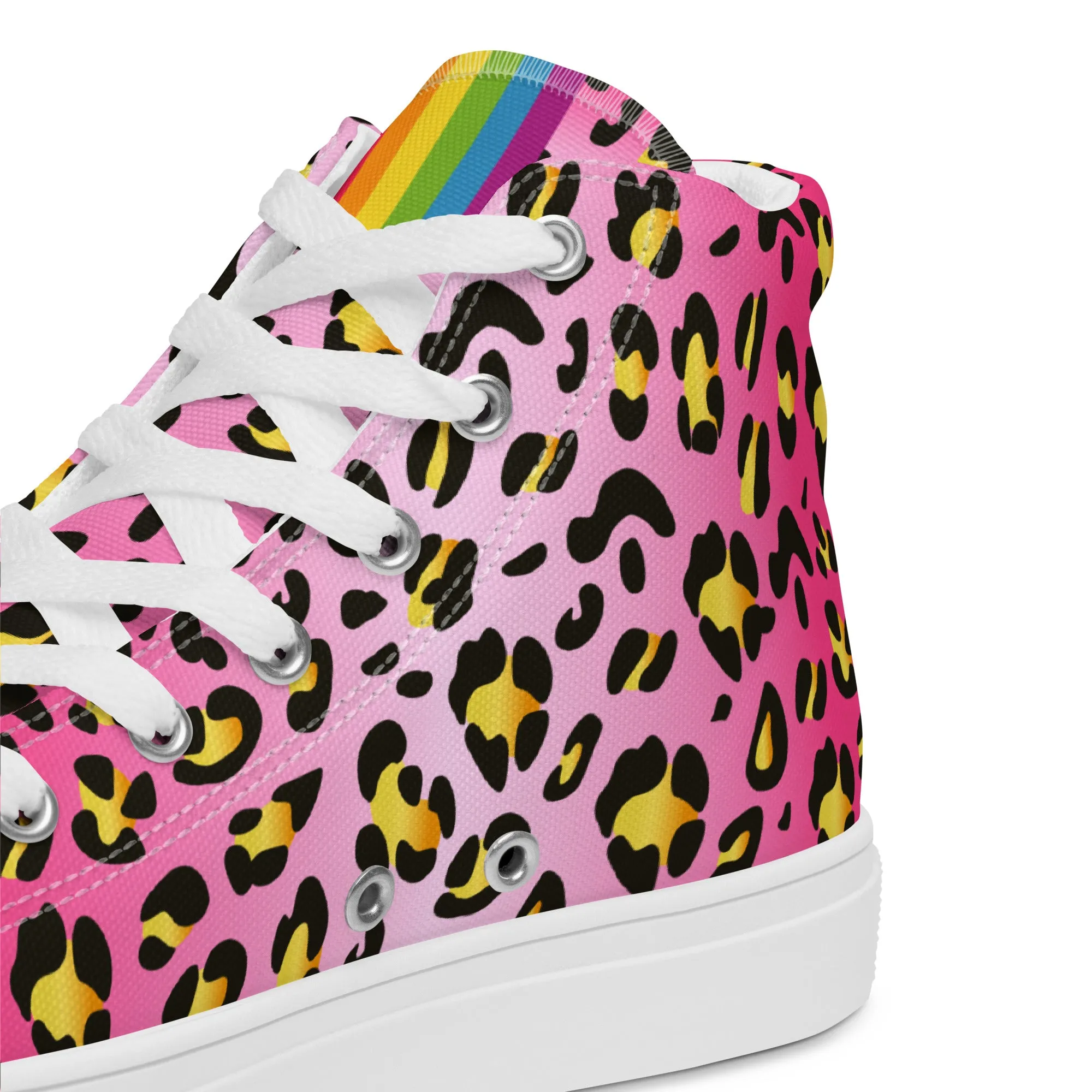 Pink Leopard With Rainbow Pride Flash Hi Tops Trainers (male sizes)