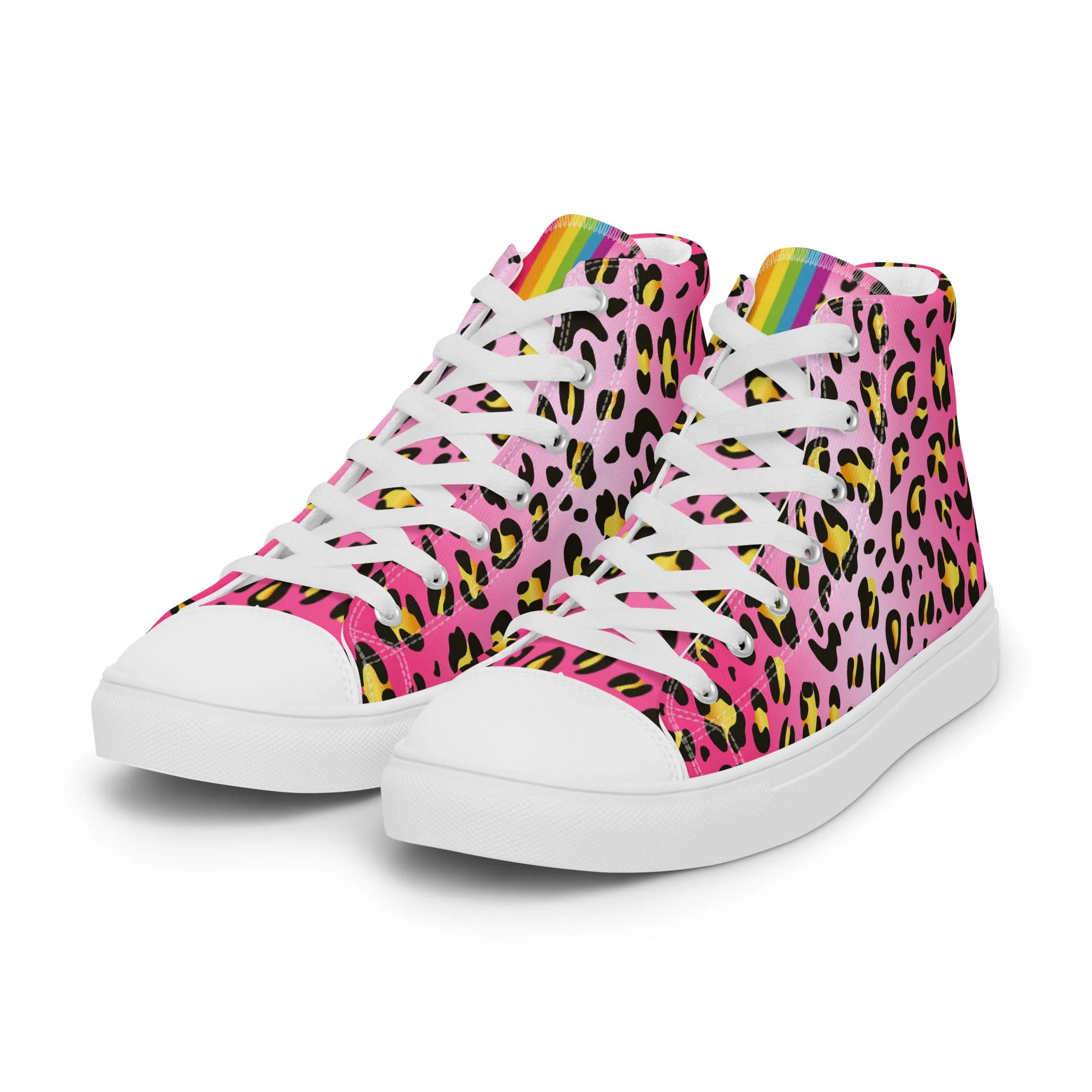 Pink Leopard With Rainbow Pride Flash Hi Tops Trainers (male sizes)