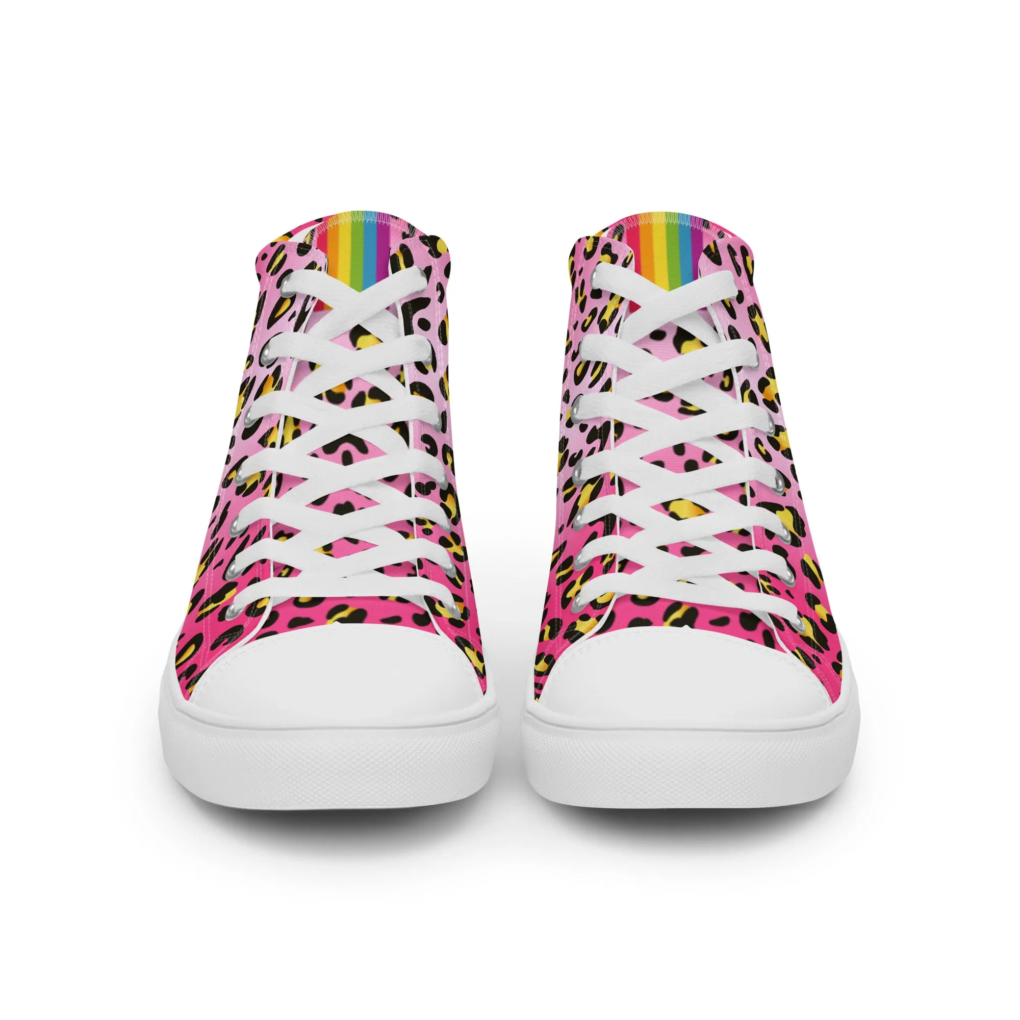 Pink Leopard With Rainbow Pride Flash Hi Tops Trainers (male sizes)