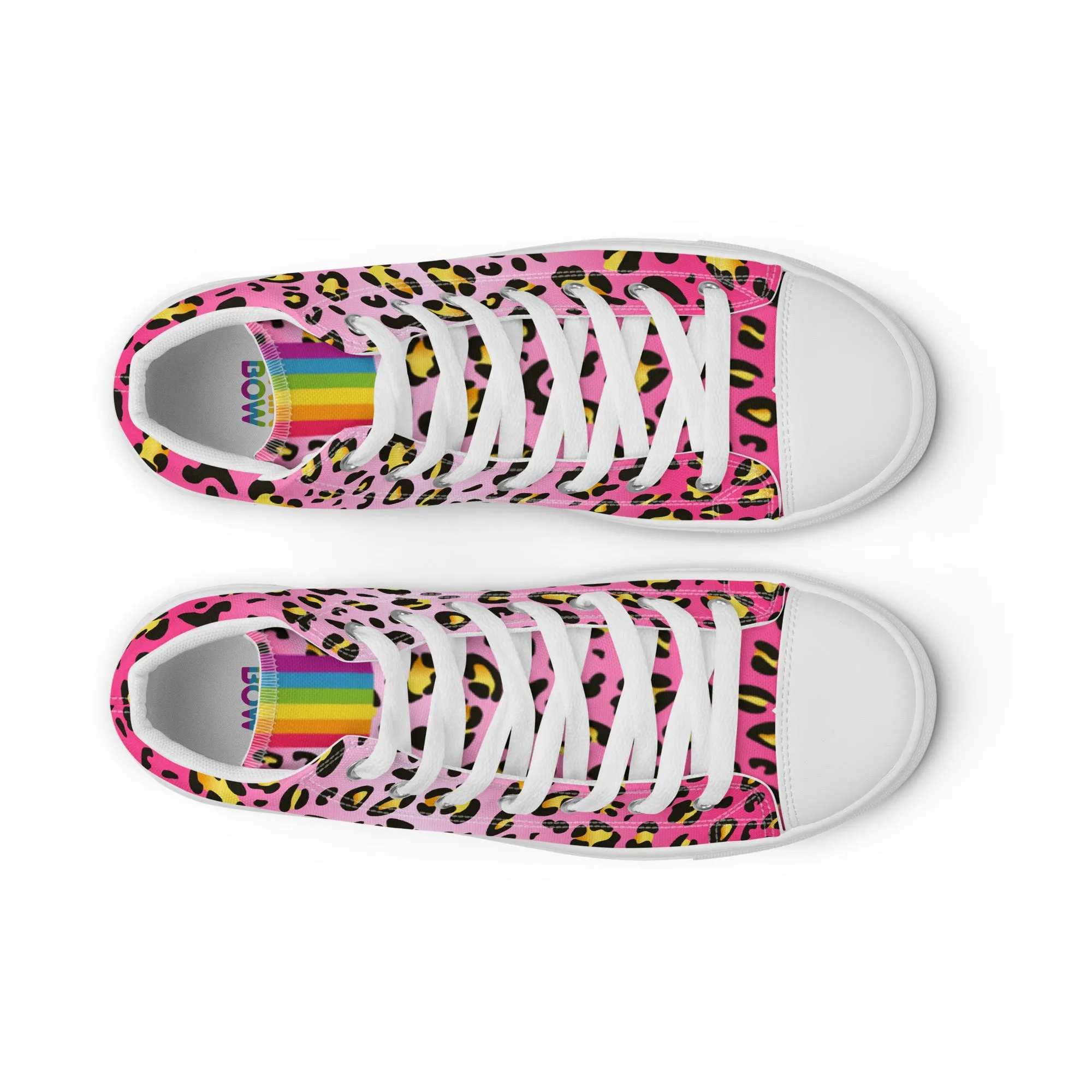 Pink Leopard With Rainbow Pride Flash Hi Tops Trainers (male sizes)