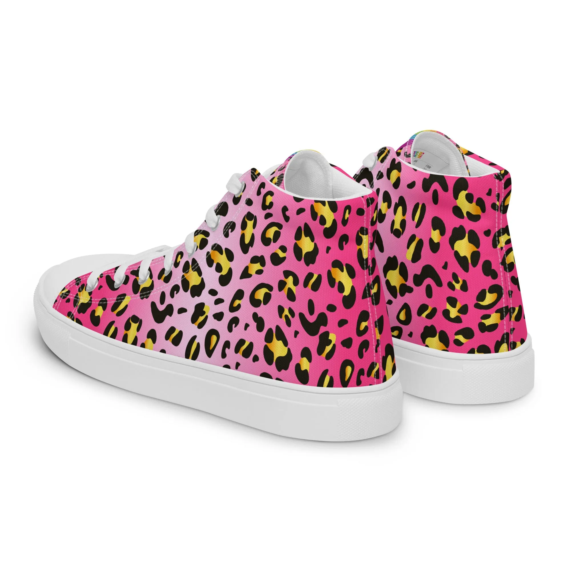 Pink Leopard With Rainbow Pride Flash Hi Tops Trainers (male sizes)