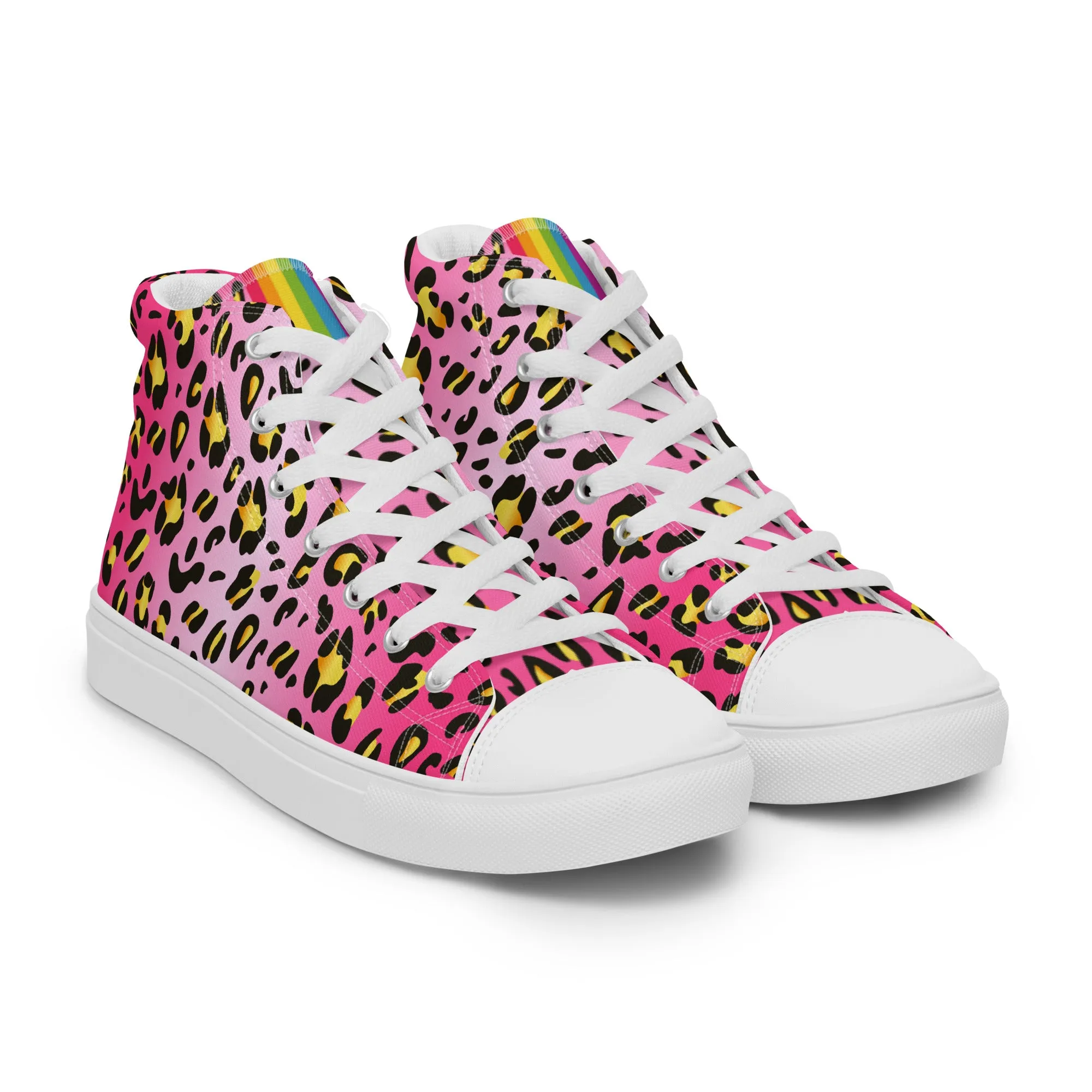 Pink Leopard With Rainbow Pride Flash Hi Tops Trainers (male sizes)