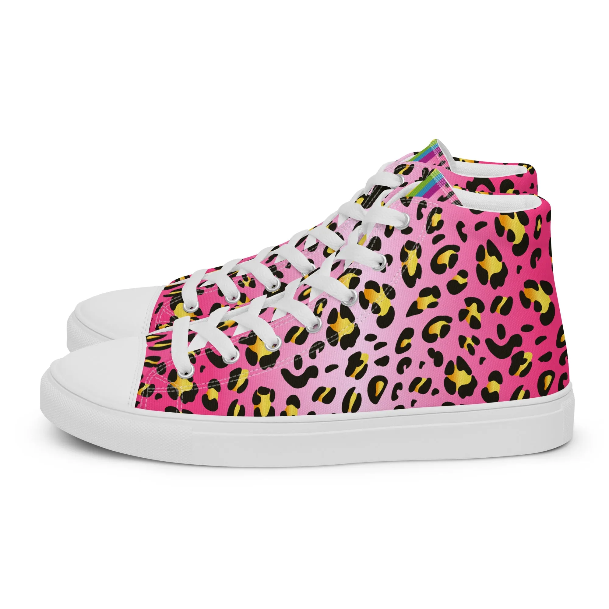 Pink Leopard With Rainbow Pride Flash Hi Tops Trainers (male sizes)